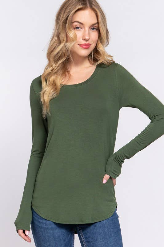 Long Sleeve Round Neck y Top: Dusk Green