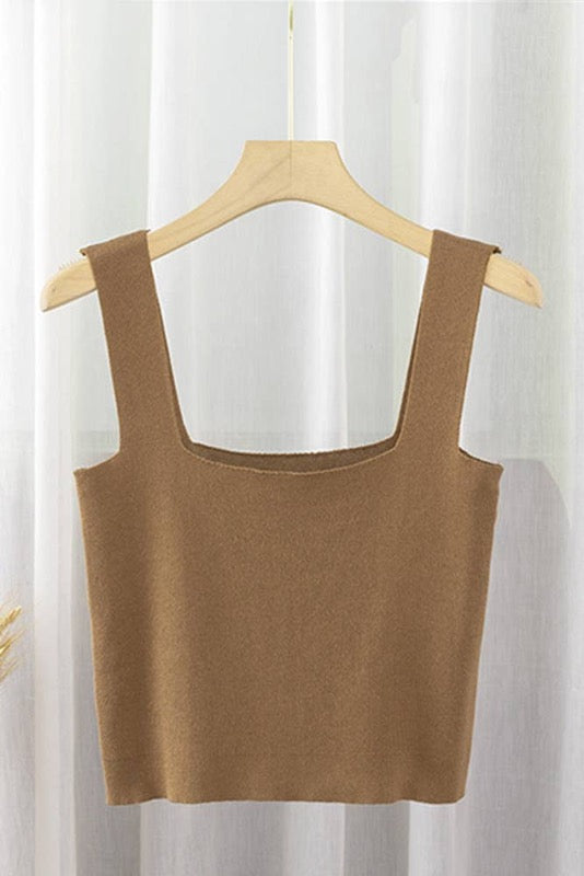 Square Neck Cami Tank Top- Khaki