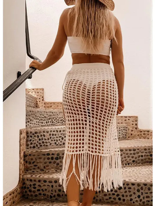 Bohemia Hand-Woven Crochet Hollow Out Tassel Skirt