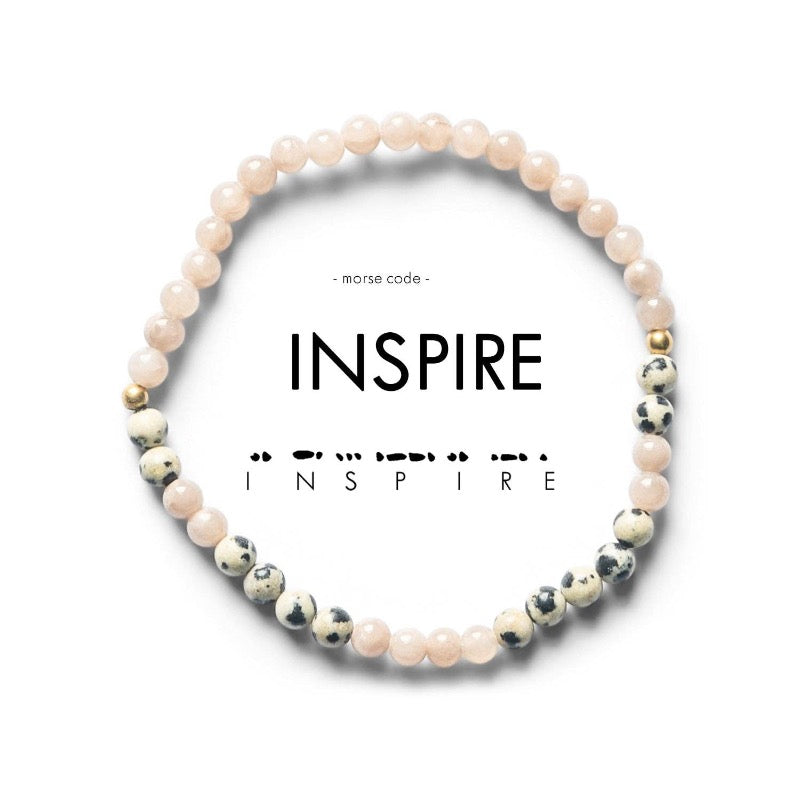Morse Code Bracelet | INSPIRE: Dalmatian Jasper & Glassy Pink