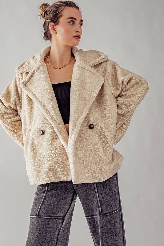 Soft Oversized Sherpa Coat Jacket - Cream