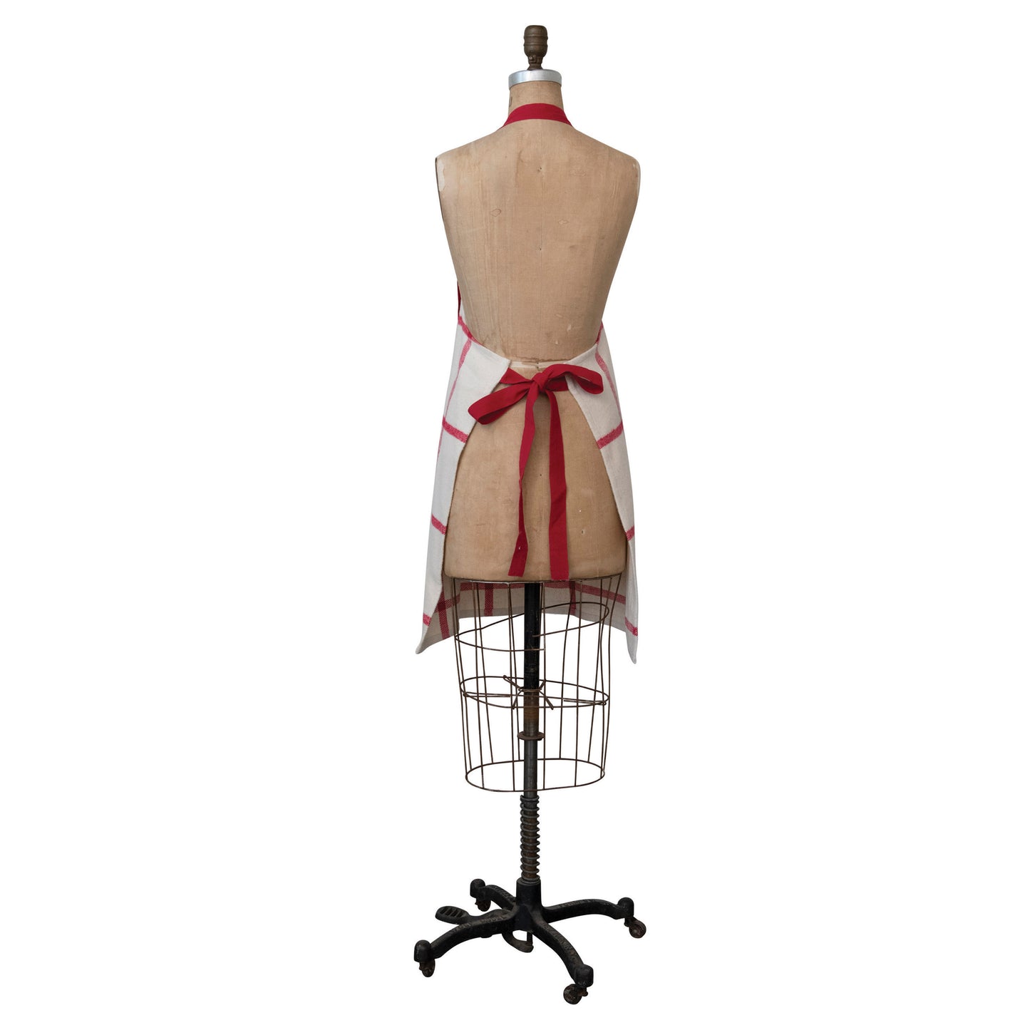 Cotton Flannel Apron with Adjustable Strap and Grid Pattern