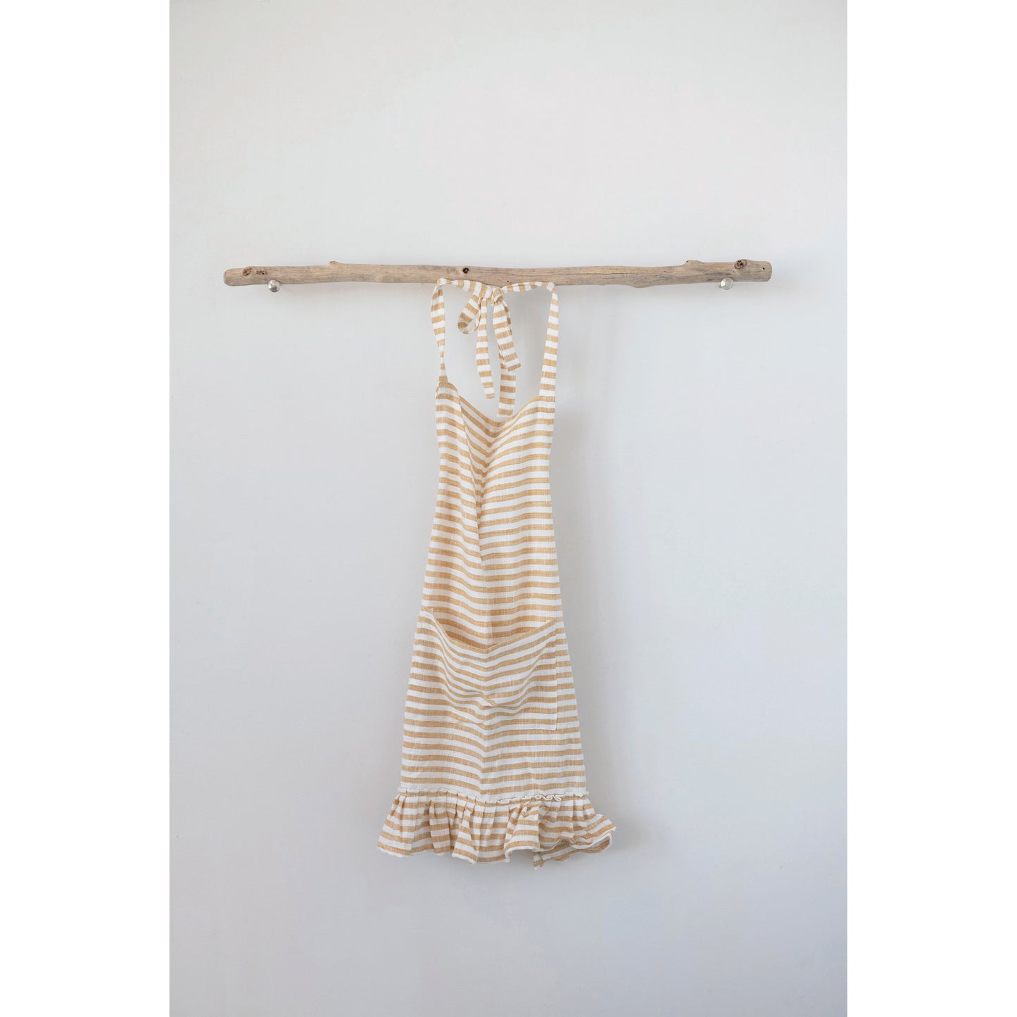 Woven Cotton Striped Apron with Ruffle
