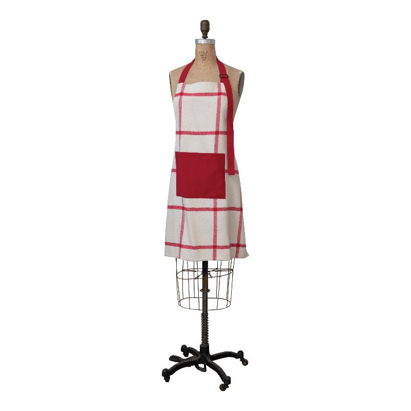 Cotton Flannel Apron with Adjustable Strap and Grid Pattern