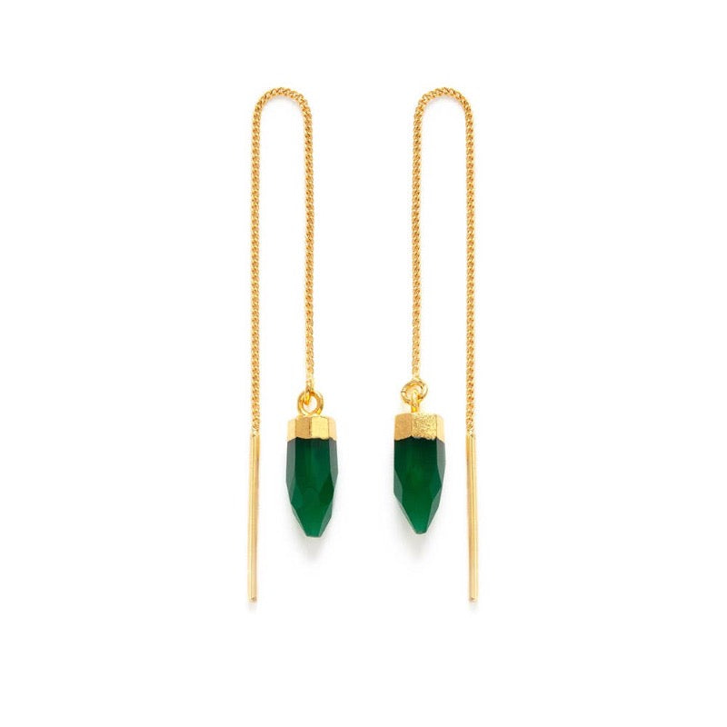 Green Onyx Threader Earrings