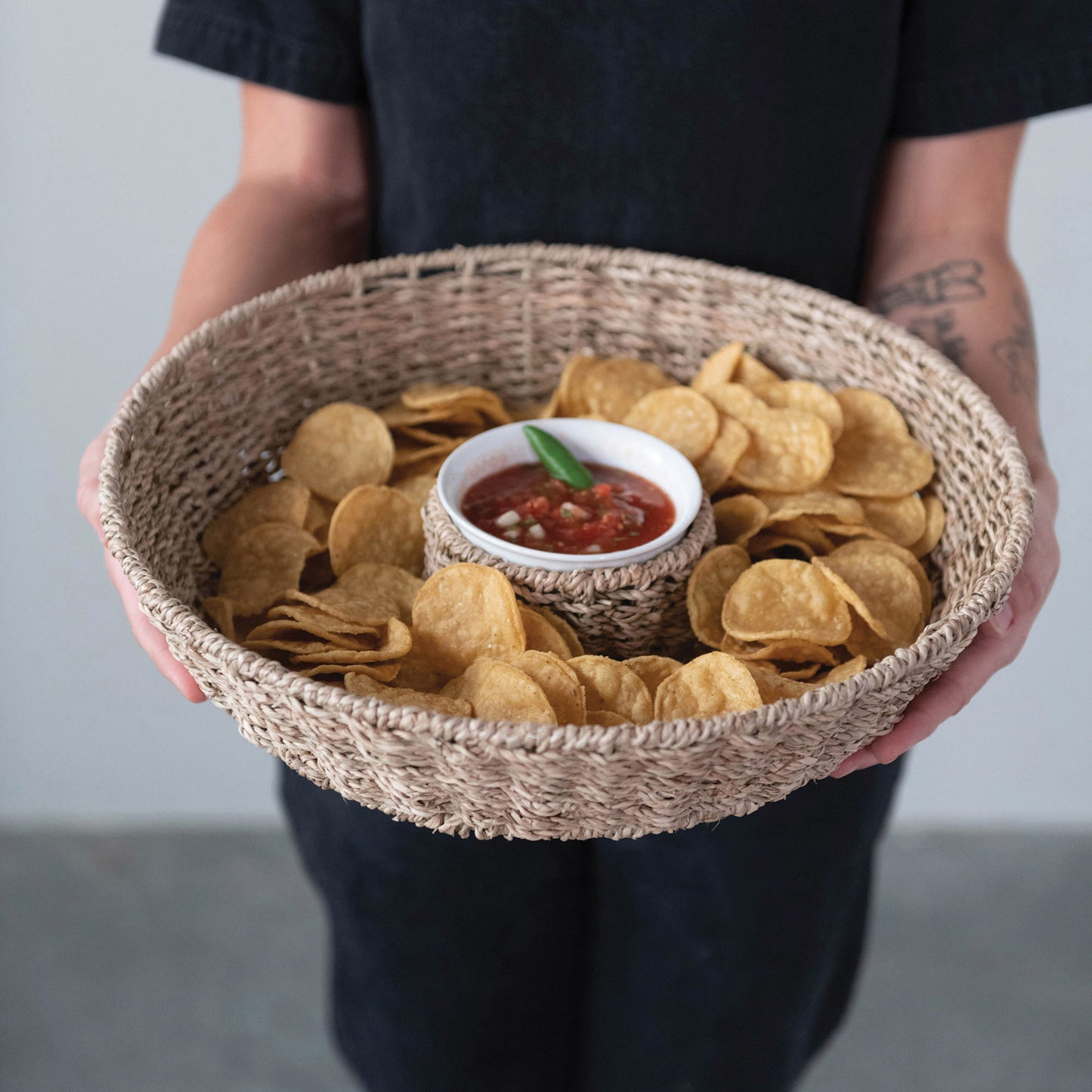 Chip and Dip Basket with Ceramic Bowl, Set of 2