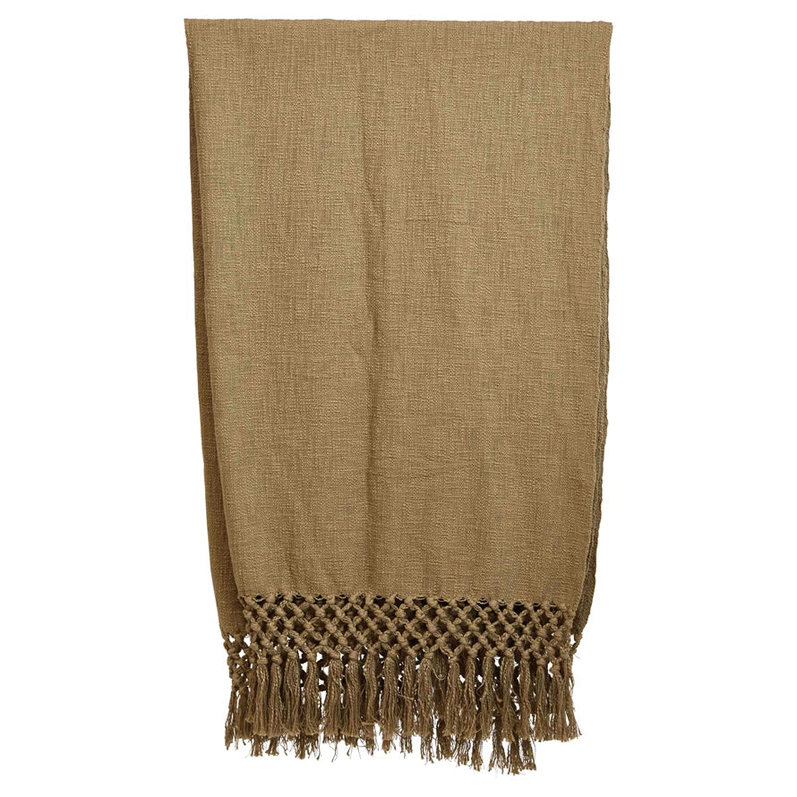 Woven Cotton Throw with Crochet and Fringe