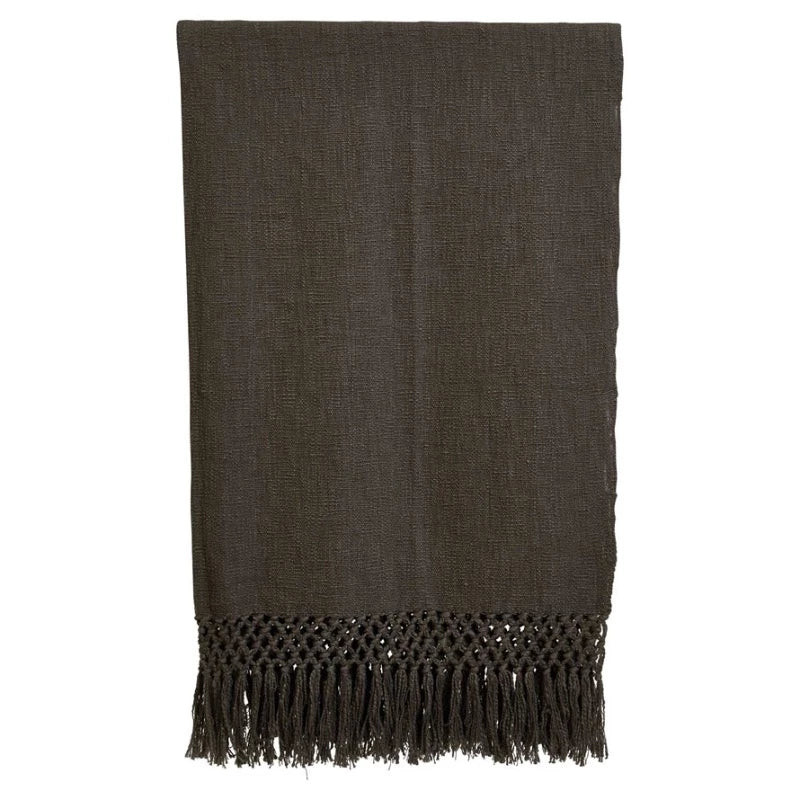 Woven Cotton Throw with Crochet and Fringe