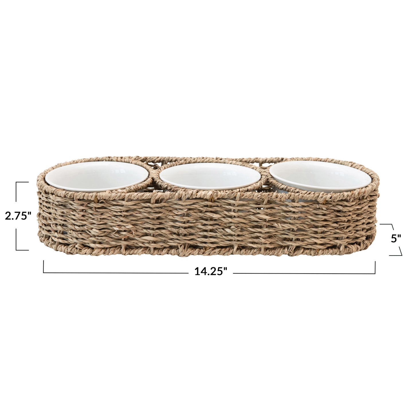 Hand-Woven Basket with Ceramic Bowls, Set of 4