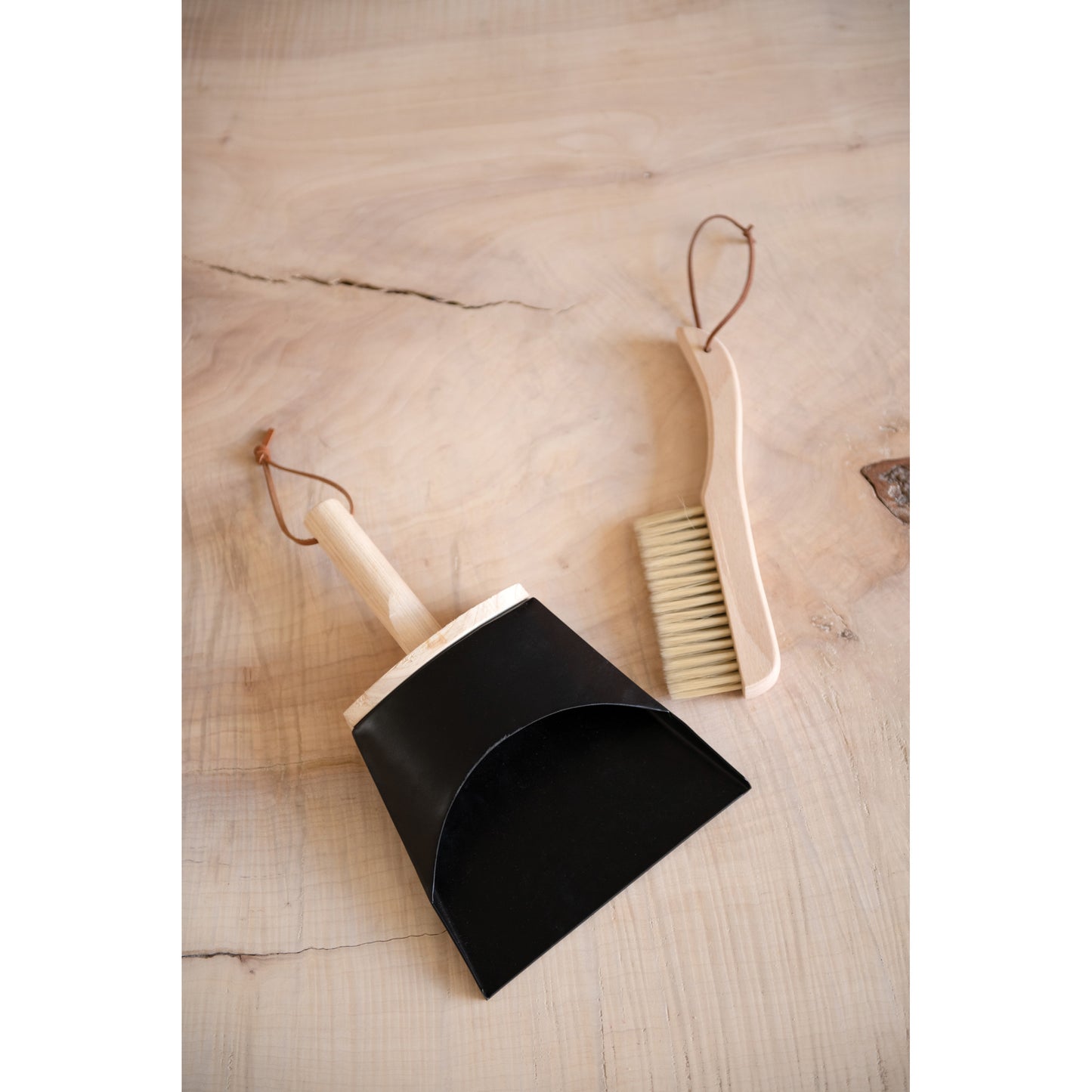 Beech Wood Brush and Metal Dust Pan, Set of 2