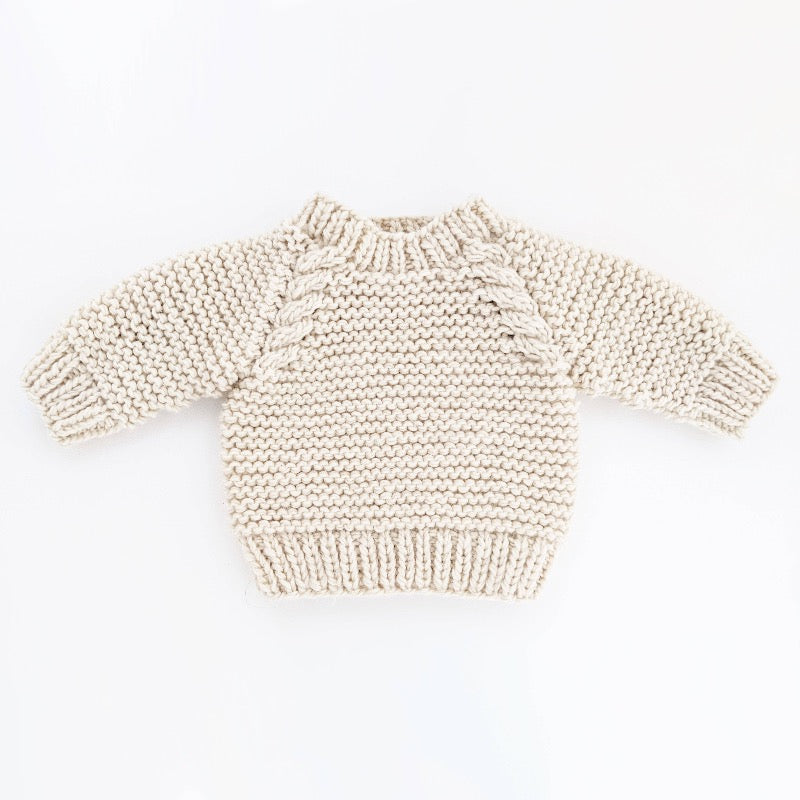Garter Stitch Crew Neck Sweater Natural