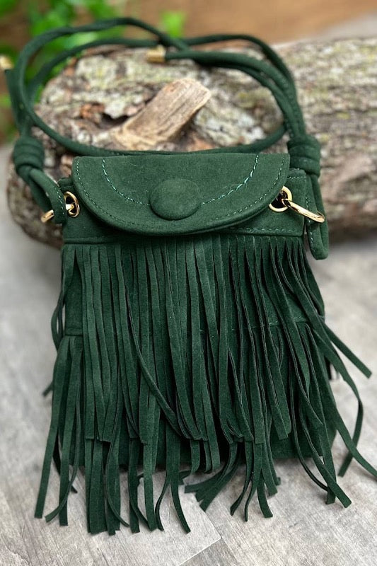 Kids Faux Suede Crossbody With Fringe - Forrest Green