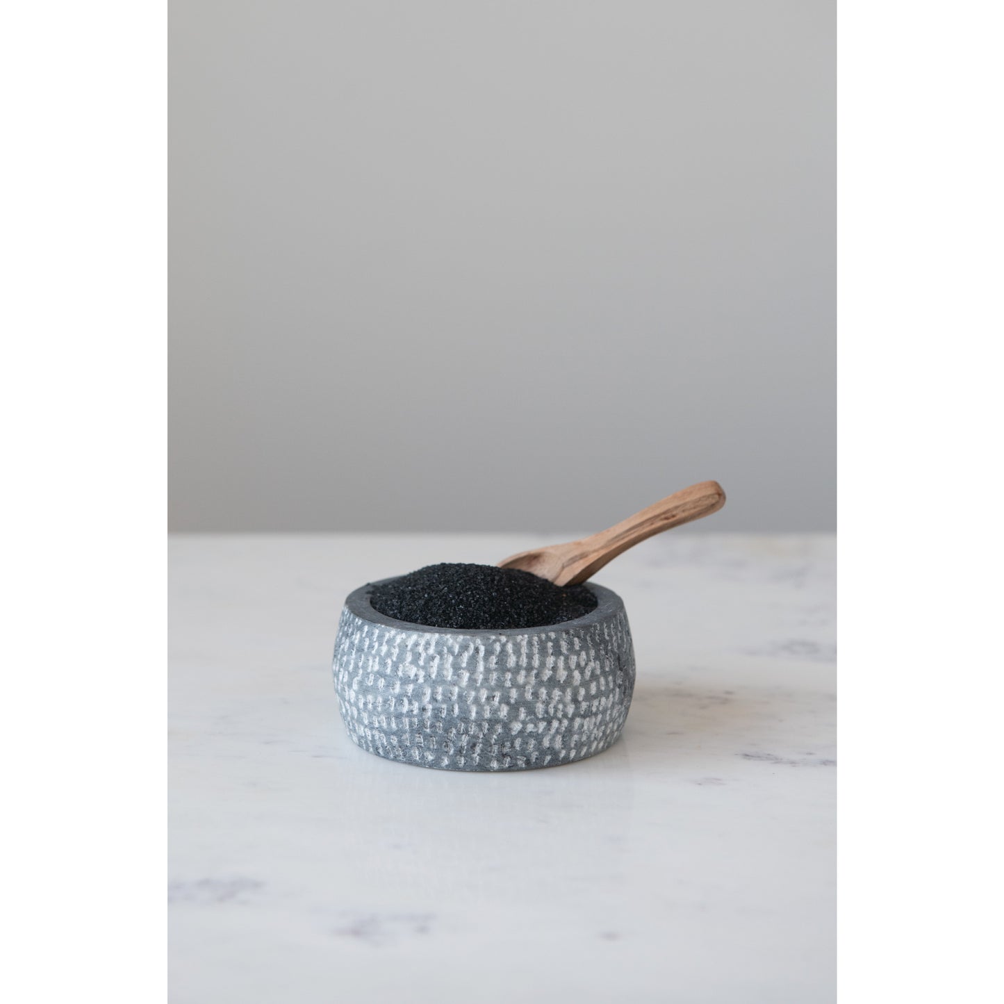 Granite Bowl with Carved Wood Spoon, Set of 2