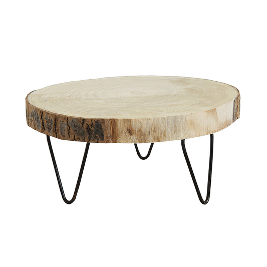 Round Paulownia Wood Pedestal w/ Metal Legs