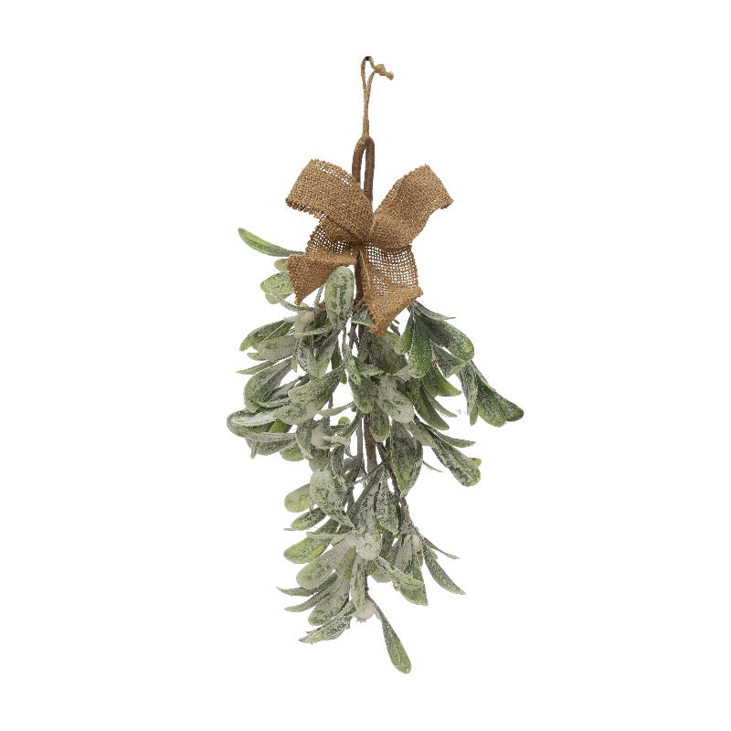 Faux Mistletoe with Jute Ribbon, Frost Finish