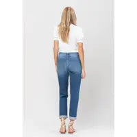 Distressed Double Cuffed Stretch Mom Jean