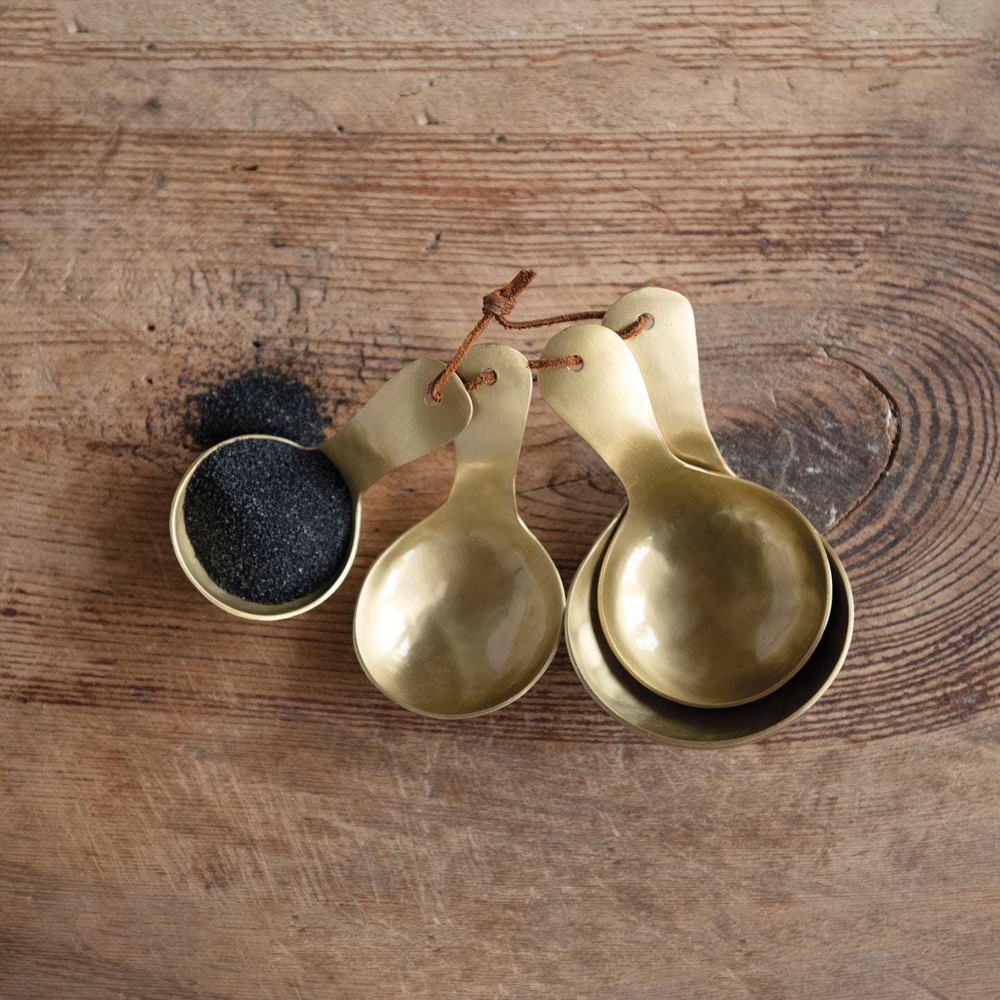 Metal Scoops with Leather Tie, Set of 4