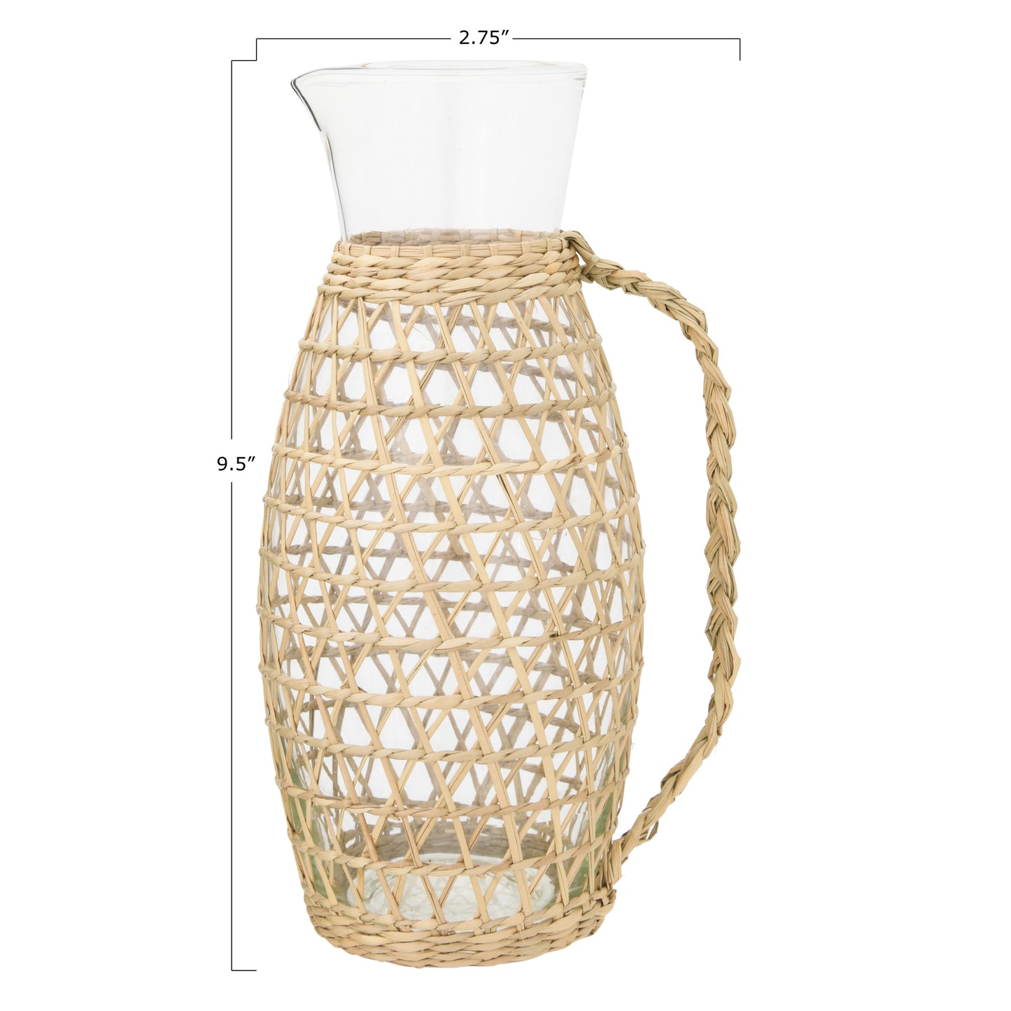Glass Pitcher with Woven Seagrass Sleeve