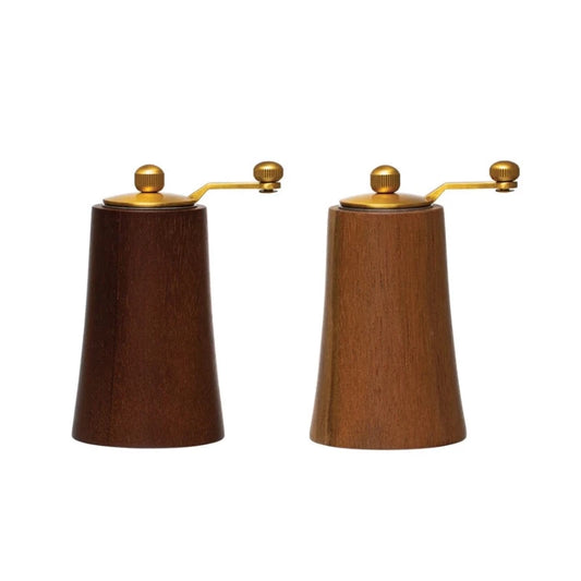 *Set* Acacia Wood and Stainless Steel Salt and Pepper