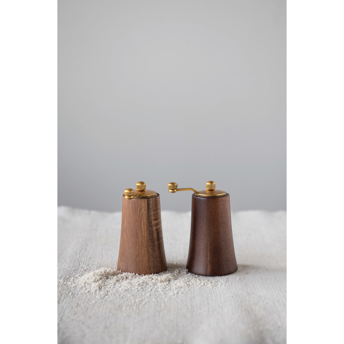 *Set* Acacia Wood and Stainless Steel Salt and Pepper