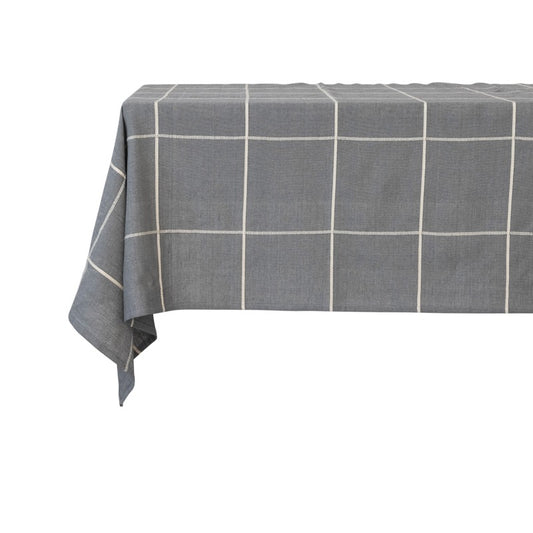 Woven Cotton Tablecloth with Grid Pattern