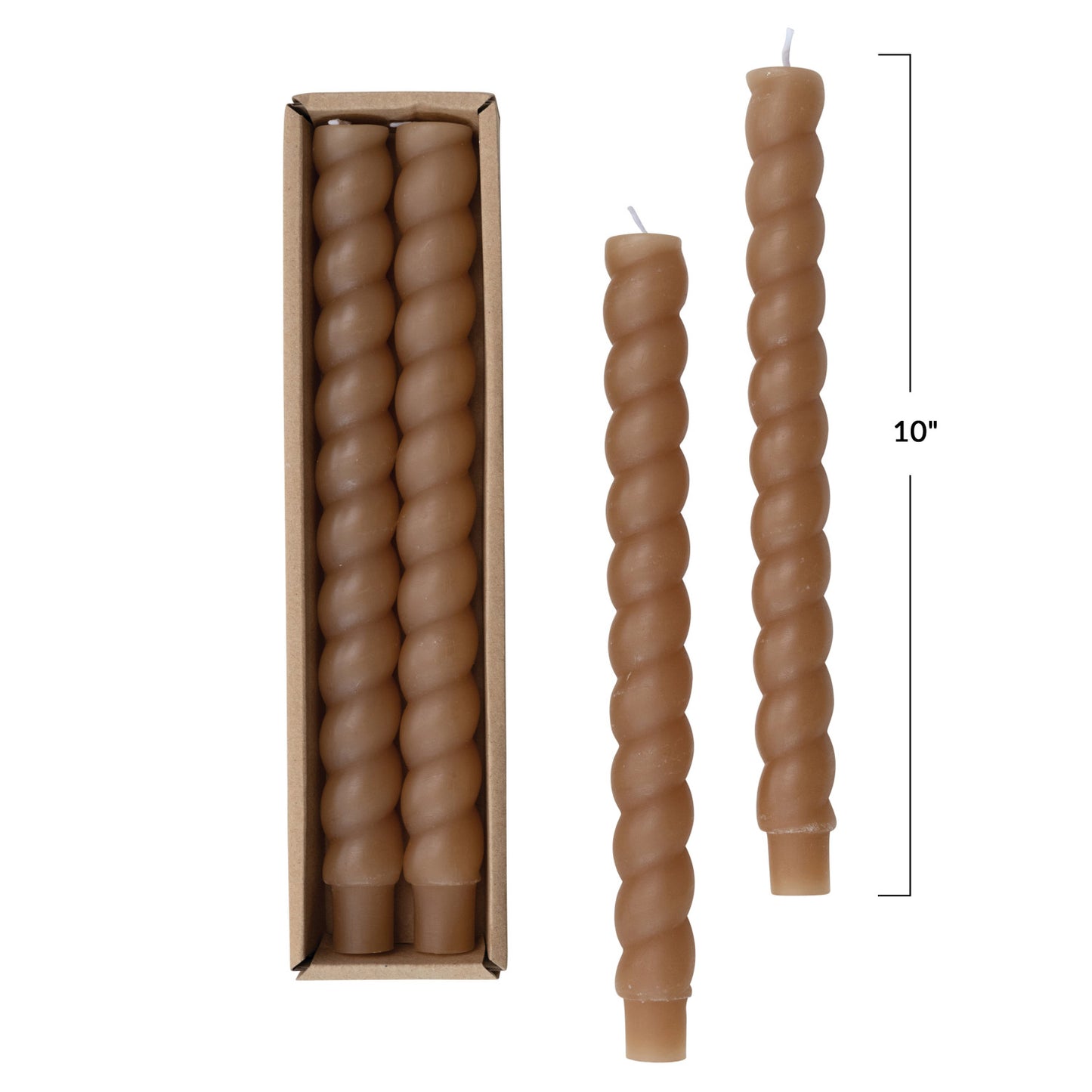 Unscented Twisted Taper Candles in Box, Set of 2 - Brown