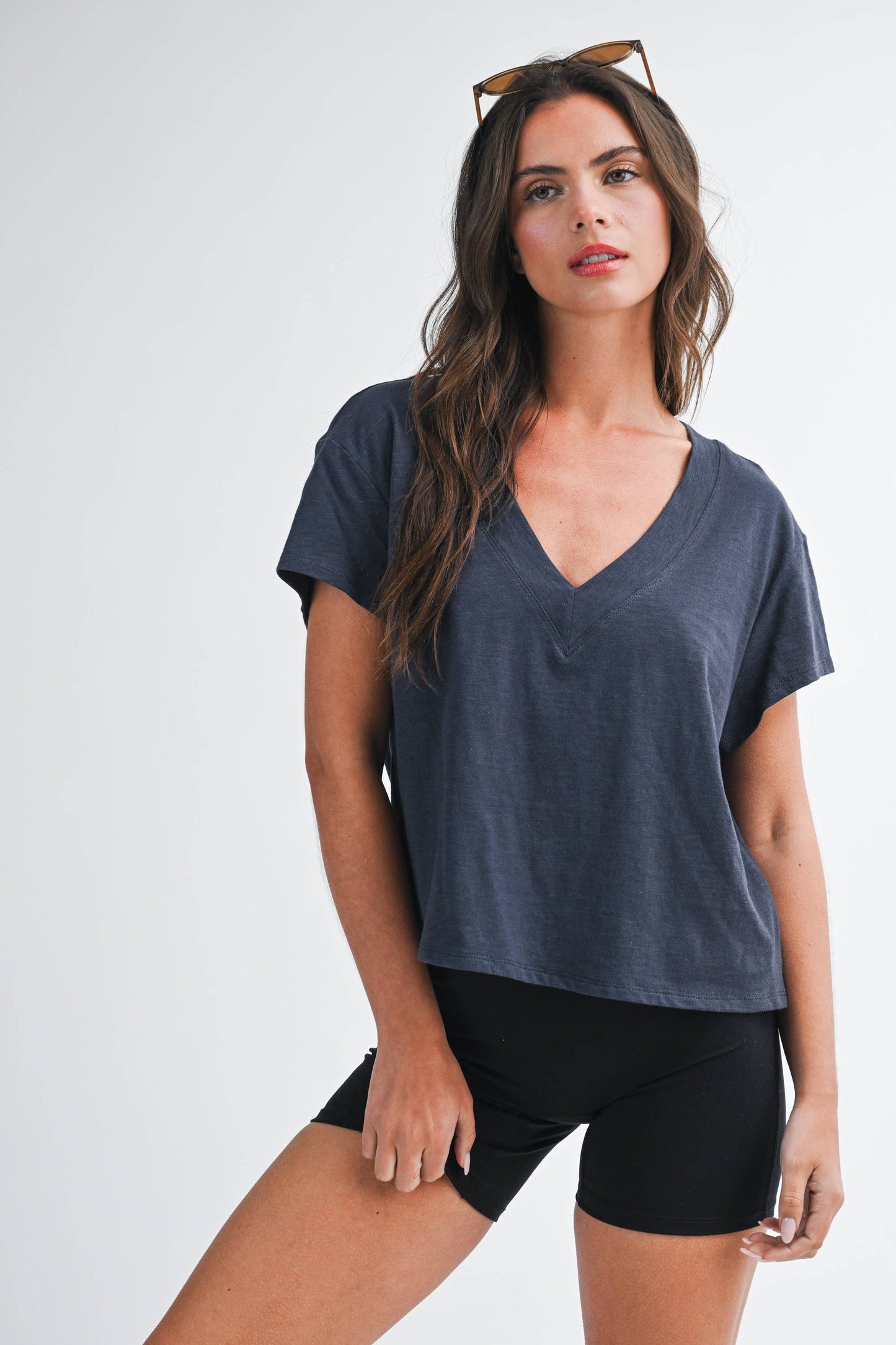 V-Neck Baby Tee - Denim