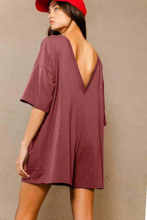 Oversized Solid Romper - Rust