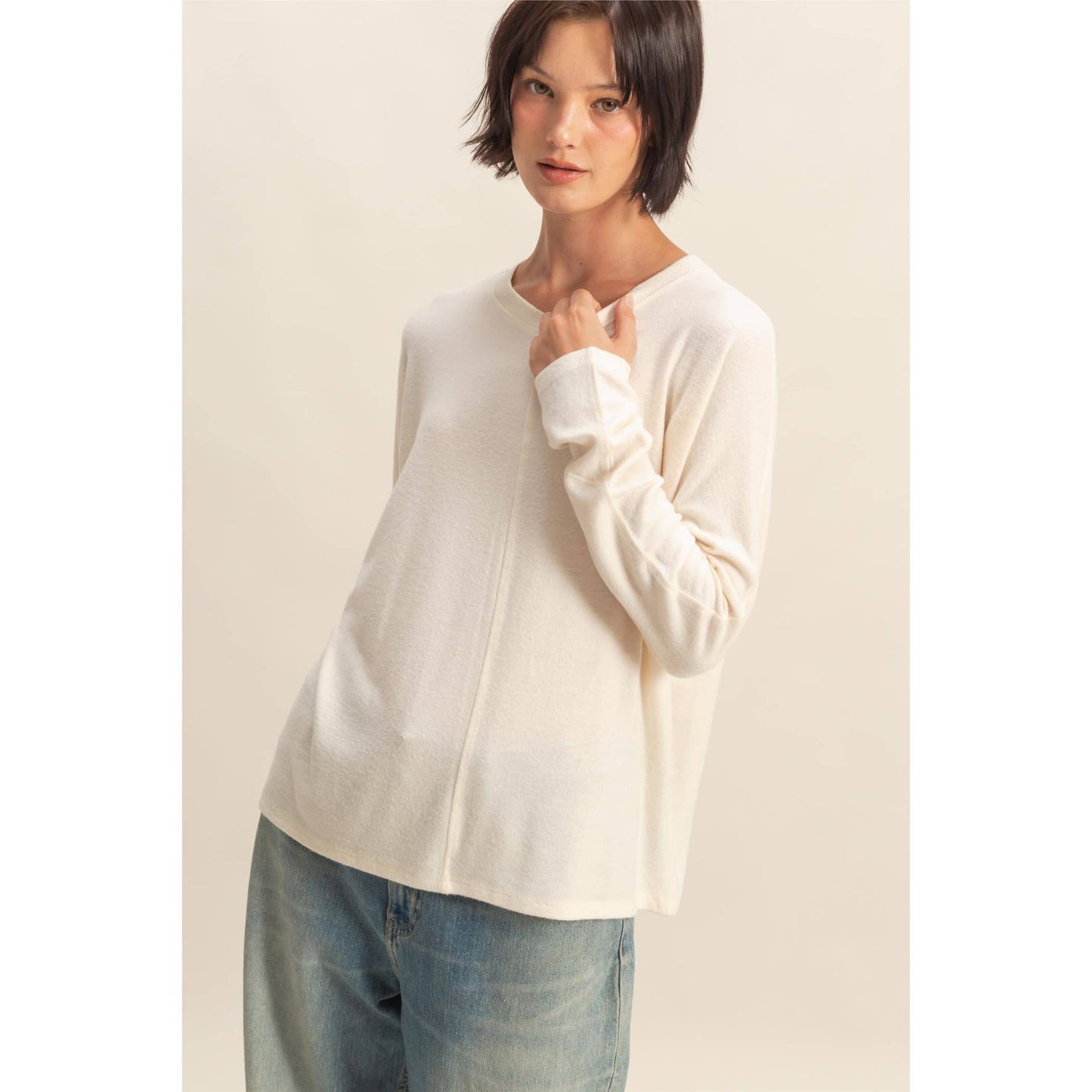 Long Sleeve Top w/center seam - Cream