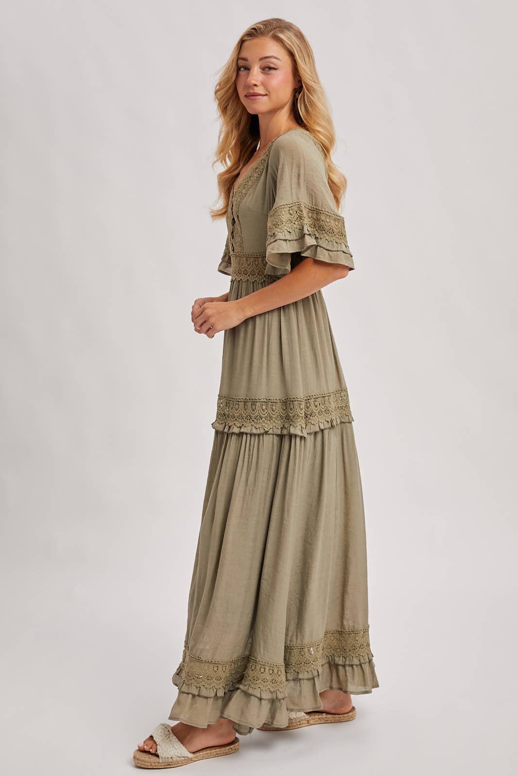 V-Neck Maxi Dress-Olive