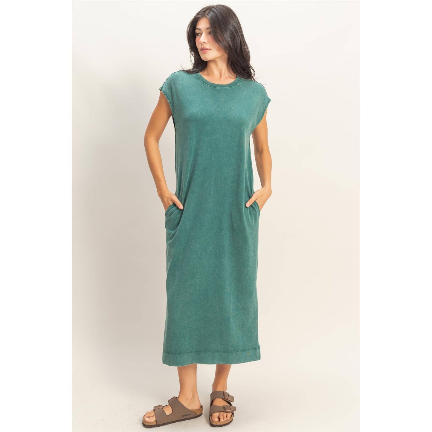 Cap Sleeve Midi Dress - Dark Teal