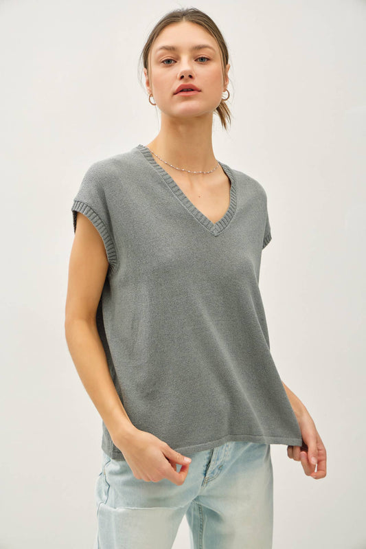 V-neck Sweater Tee - Smoke