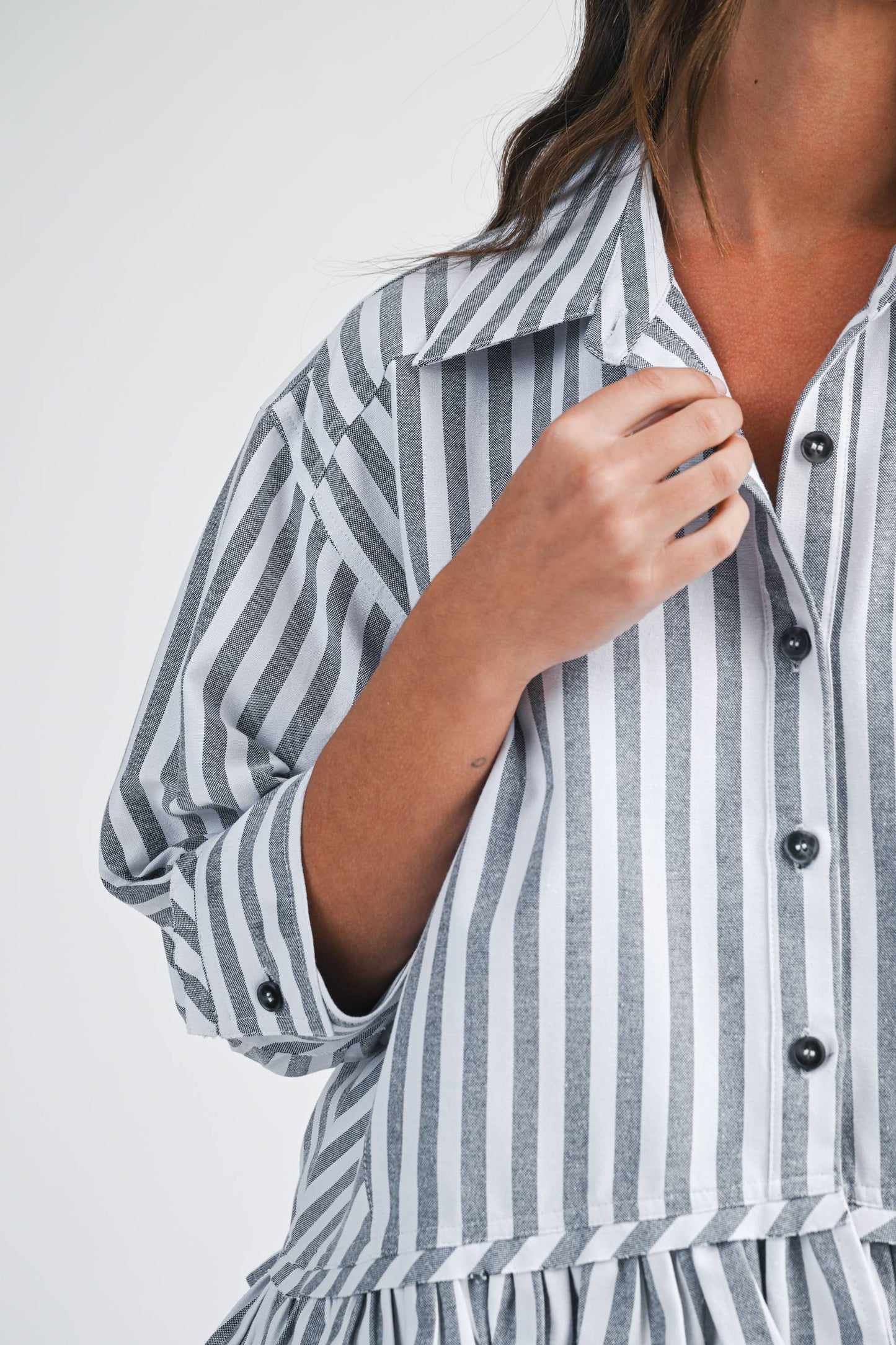 Striped Ruffle Hem Button Down