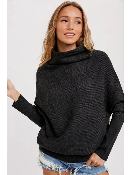 Slouch Neck Dolman Pullover -  Charcoal