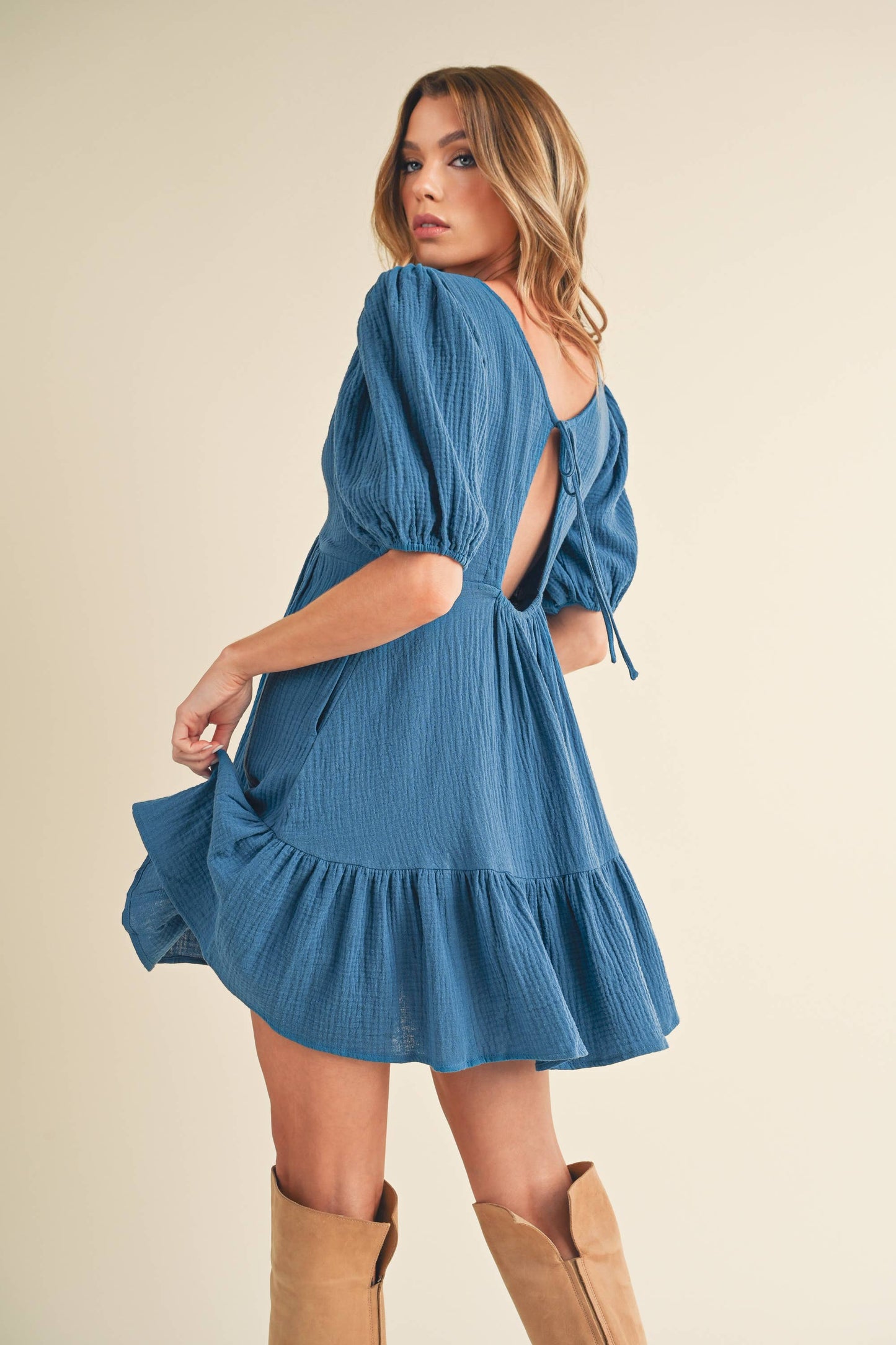 Cotton Gauze Mini Dress- Azure