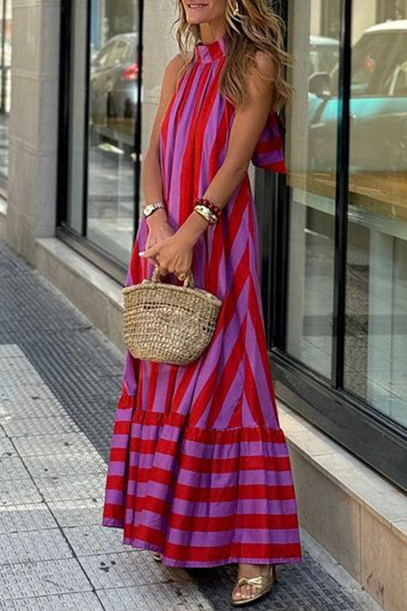 Striped Halter Casual Dress