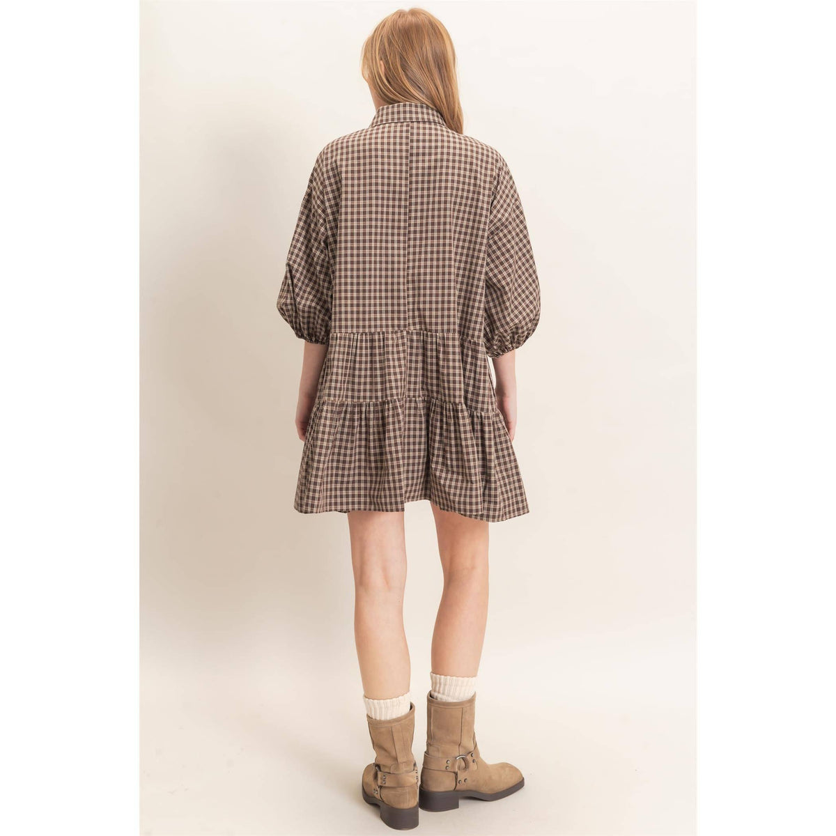 Plaid Button-Down Tiered Dress