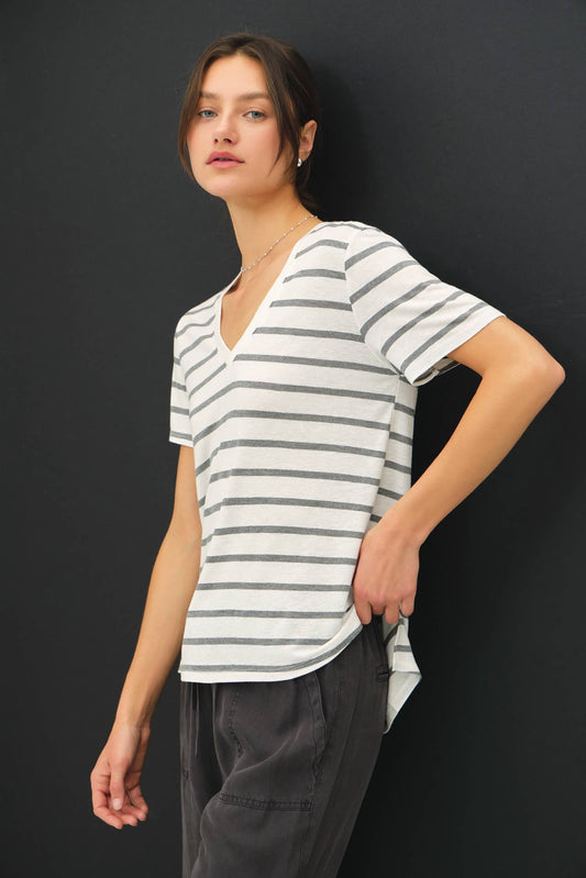 Short Sleeve V-Neck t-Shirt,Relaxed Fit -Heather Gray