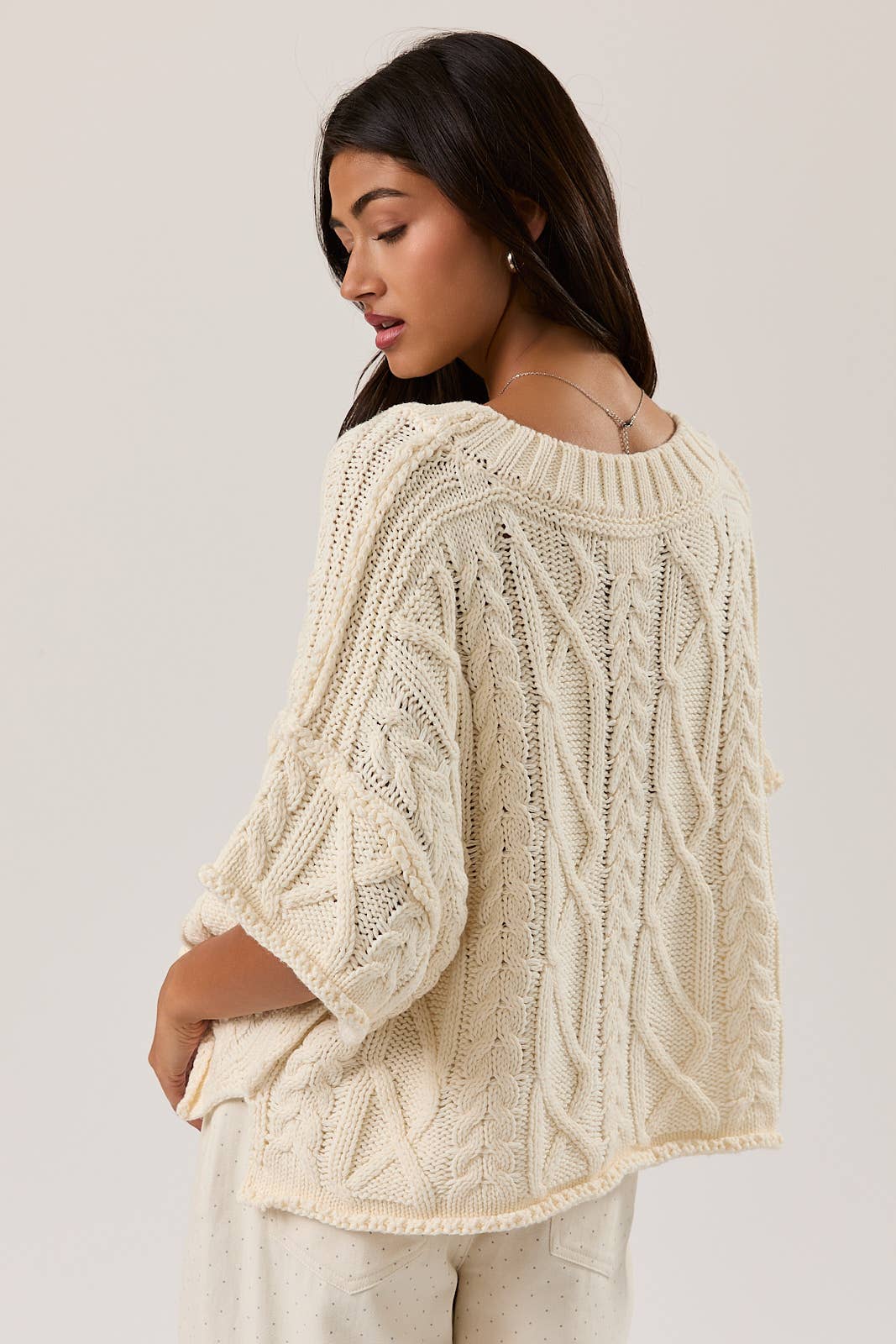 Short Sleeve Knit Sweater - Cream