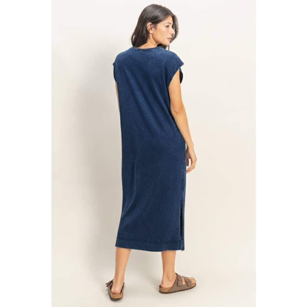 Cap Sleeve Midi Dress - Navy