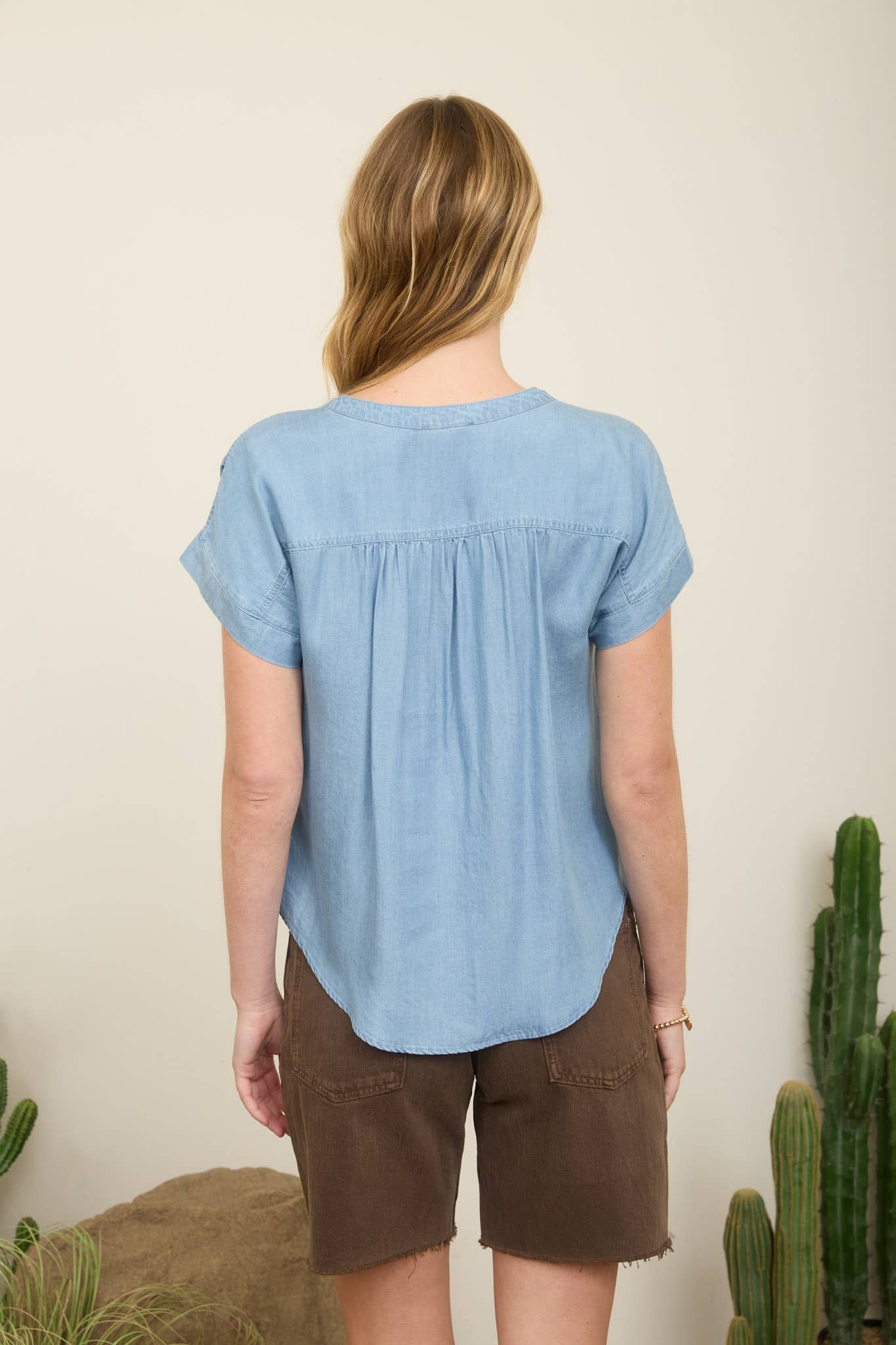 Chambray Short Sleeve Top