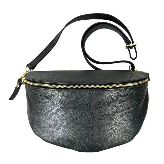 Large Italian Leather Crossbody - Black