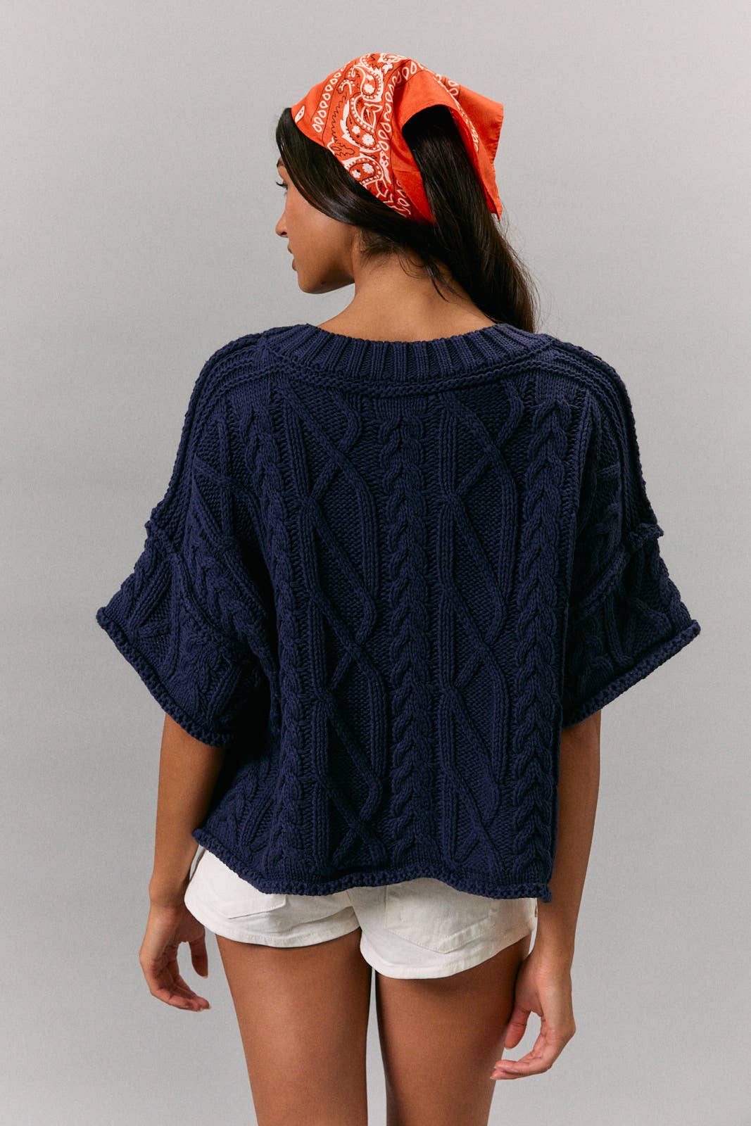 Short Sleeve Knit Sweater - Navy