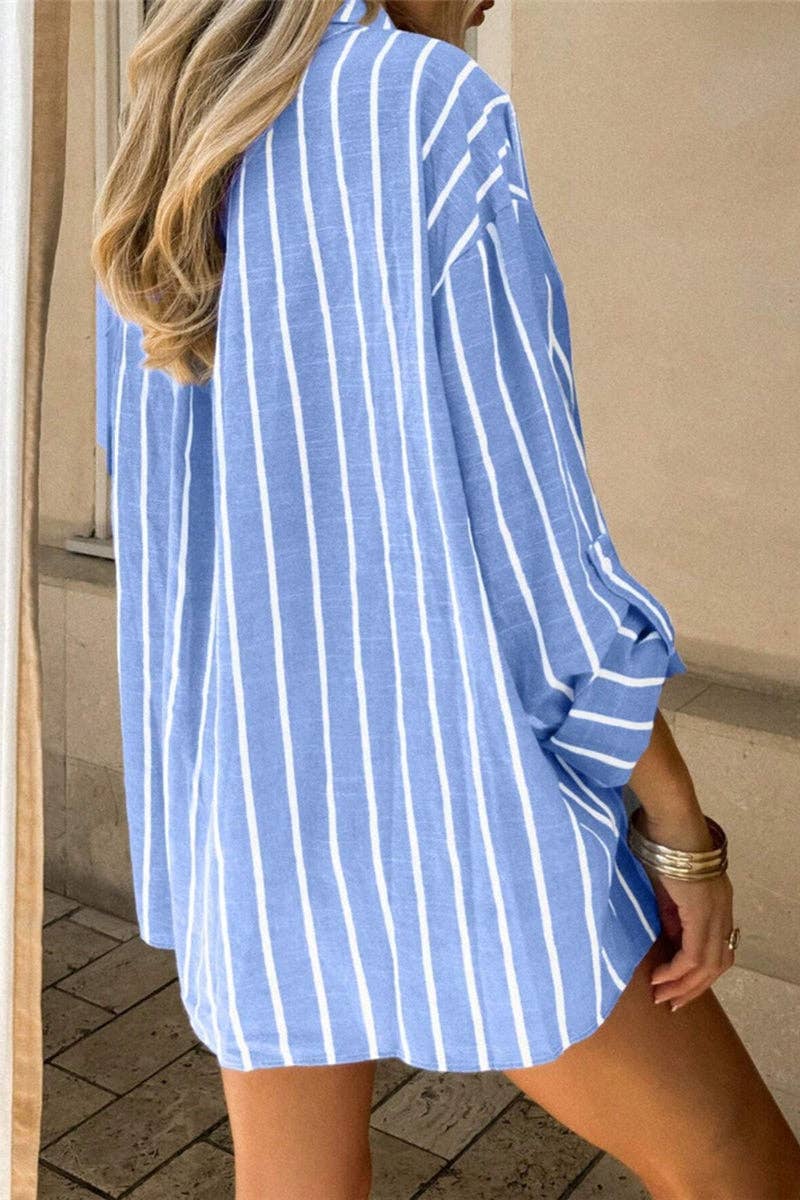 Striped Button-Up Top - Blue