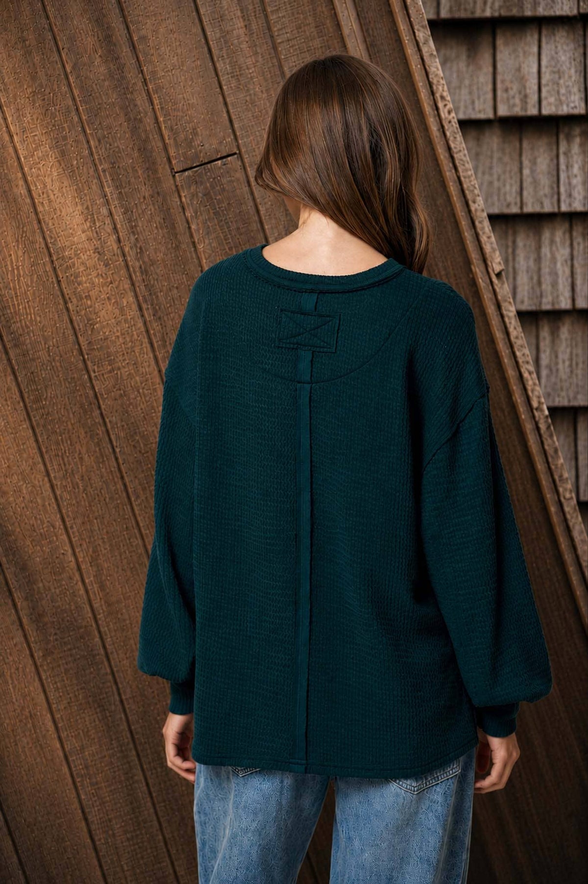 Knit Top w/ lantern sleeve - Green