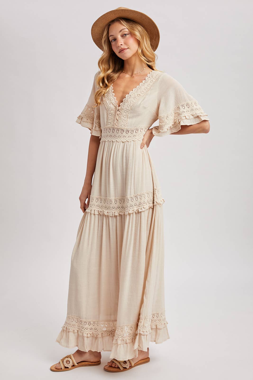 V-Neck Maxi Dress-Shell