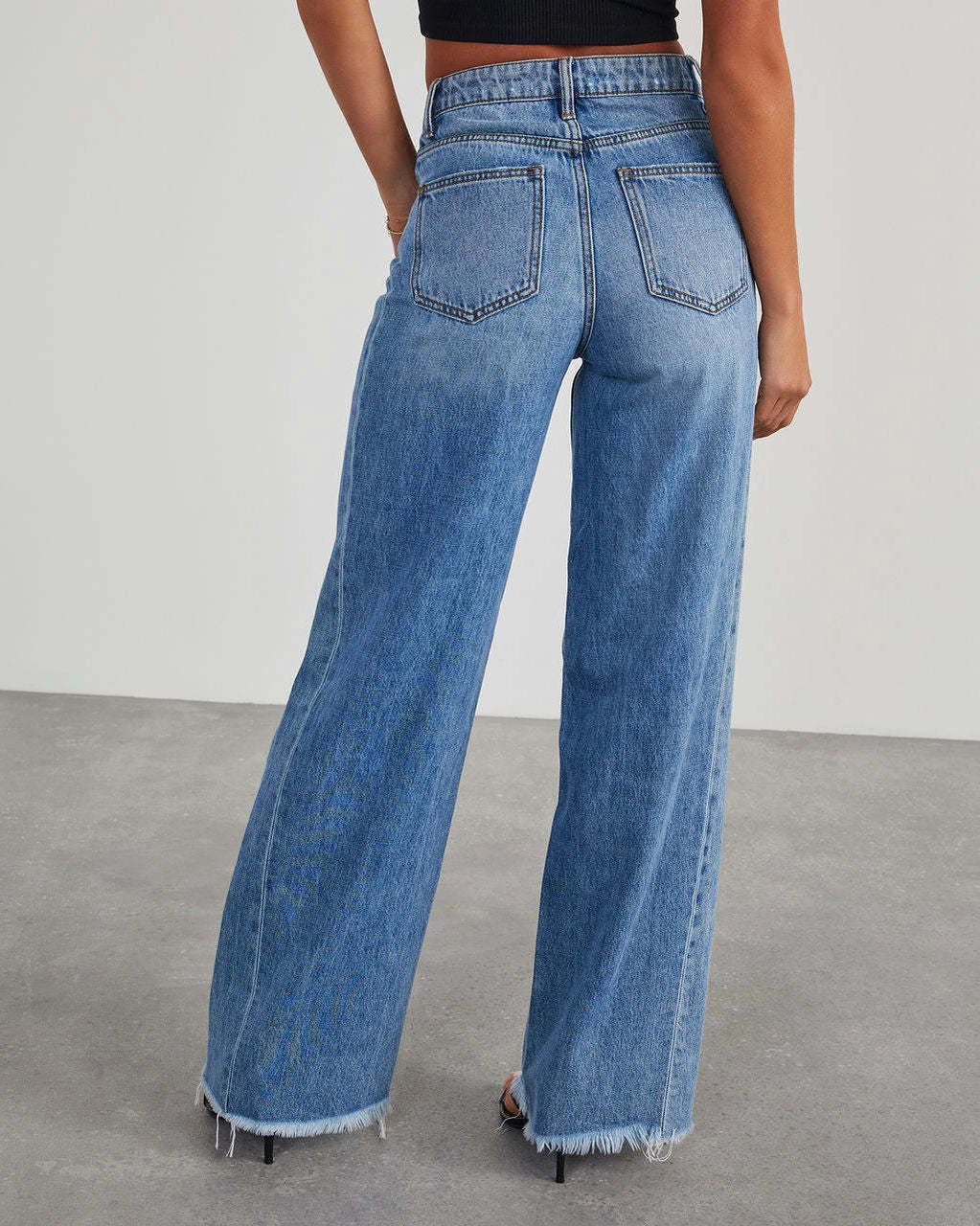 90's Baggy Straight Jeans w/Raw Hem -Dark Wash