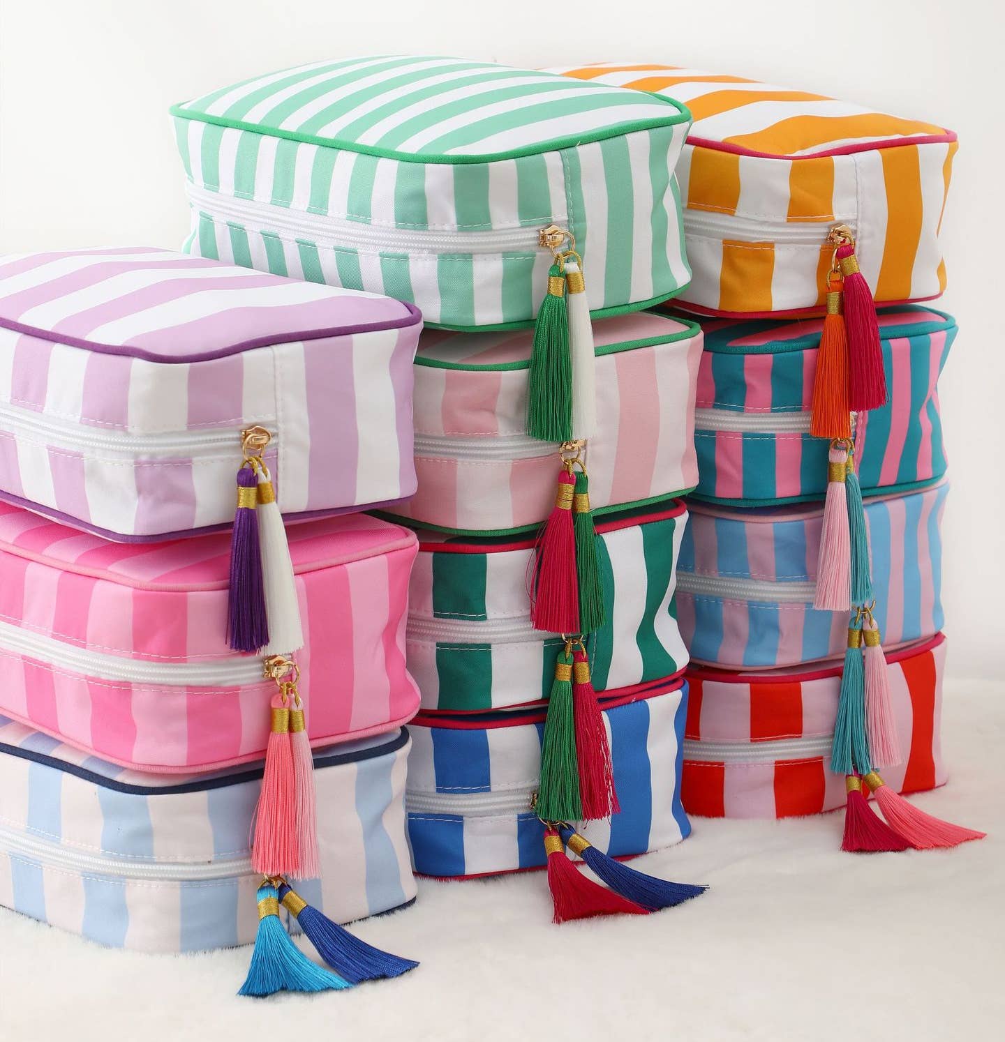 Color-Blocked Striped Pouch Bow Makeup Bag