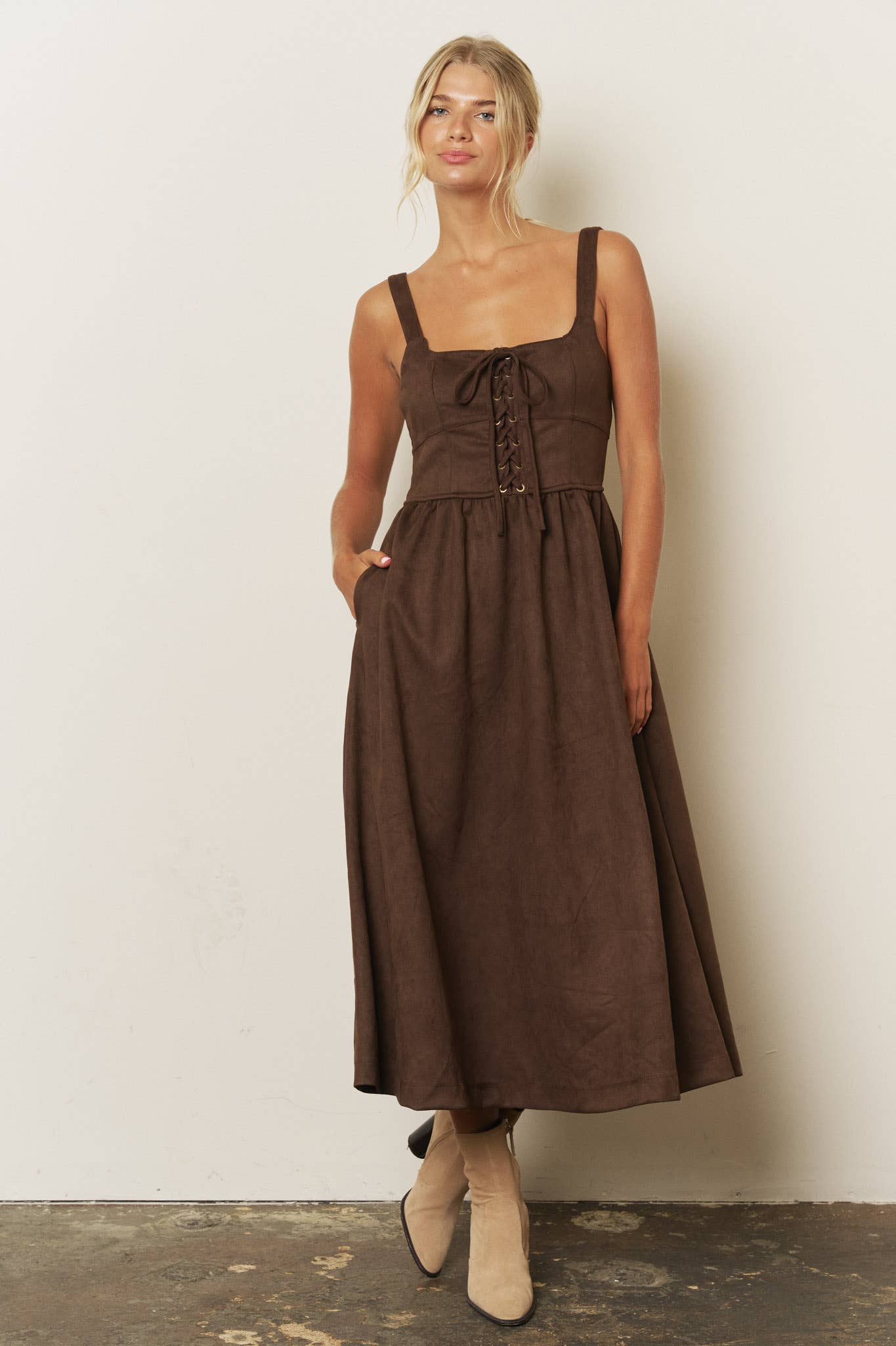 Faux Suede Midi Dress