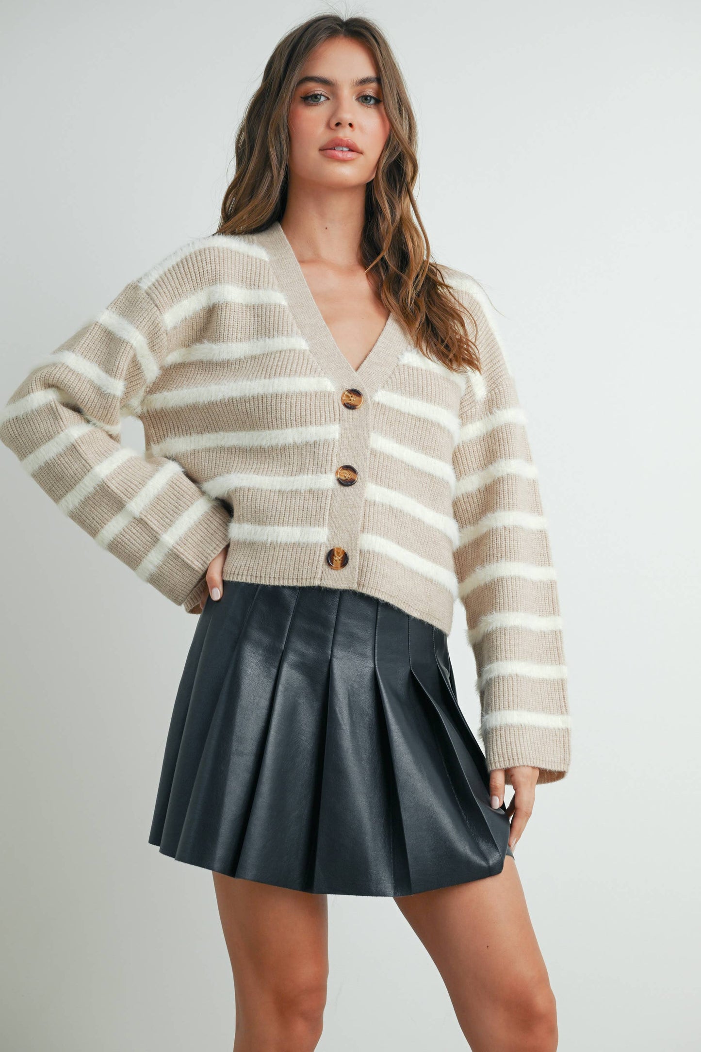 Striped Button Front Cardigan